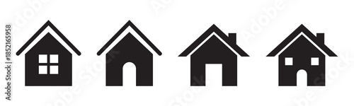 Black House Silhouette Icons Set Vector Illustration