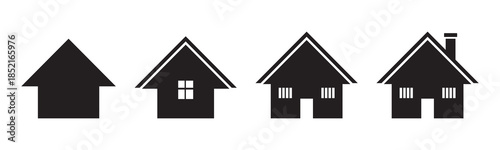Black house icon collection, various residential building silhouettes, simple home design vector, architecture elements, isolated symbol set illustration