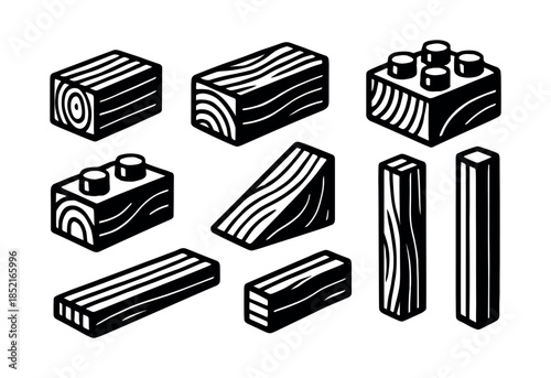 Wooden block set, building, construction, flat vector illustration