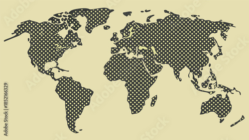 World map composed of small dots creating a textured global illustration on a plain background vector art