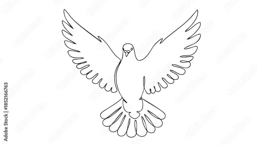 Obraz premium Continuous line of a dove bird with wings outstretched in flight