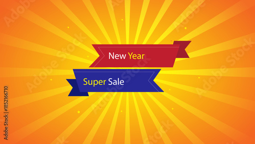 new year super sale editable ai format web banner vector art illustration template design yellow gradient shapes bold font abstract illustration sun shine background 4k