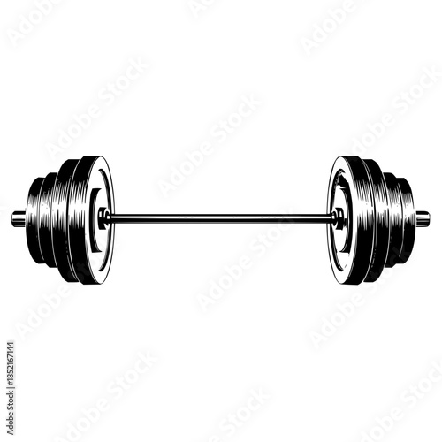 Barbell with Weights on White Background