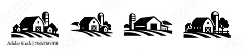 Rural farm landscapes, barns and silos, flat vector illustration design