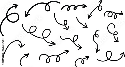 Hand drawn arrows in various directions on a white background