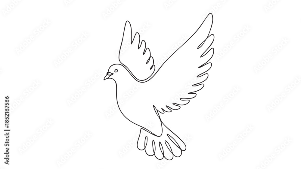 Fototapeta premium Minimalist line of a dove bird in flight with wings angled