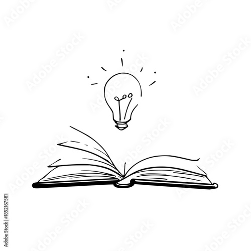 Lightbulb Emerging from Open Book on White Background