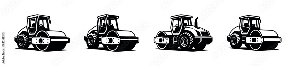 Fototapeta premium Industrial roller vehicles, construction machines, flat vector illustration