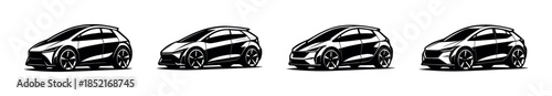 Car designs, automobile concepts, flat vector illustration, modern hatchbacks