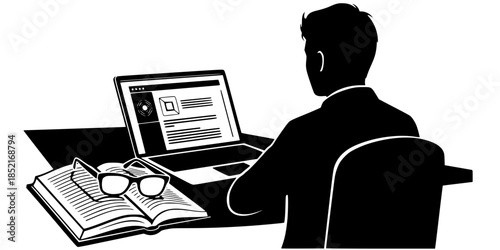 Online Learning Educational Tech Silhouette