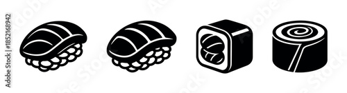 Sushi and rolls icons, flat vector illustration, japanese food clip art