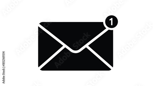 Simple black and white envelope icon with a notification badge visible