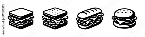 Sandwich and burger vector illustration, flat vector style, food icons set