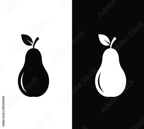 Contrasting pear silhouettes a black pear on white and a white pear on black