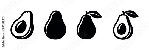 Avocado and pear set, fruit icons, flat vector illustration