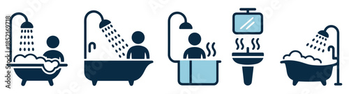 bathroom shower bath icon set