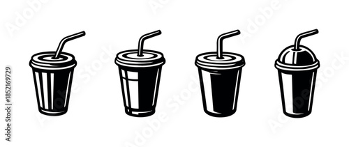 Soda cups vector illustration set in flat vector style, beverage icons, takeaway drink