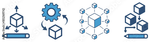 3d modeling dimension icon set