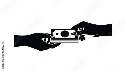 Hands exchanging money and a credit card representing a financial transaction