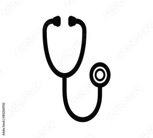 Simple black and white illustration of a medical stethoscope symbol of healthcare and diagnosis