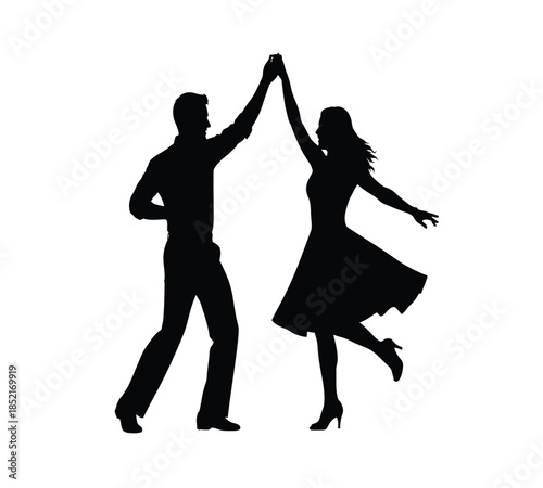 Silhouette of a couple dancing a romantic pose showing connection and graceful movement