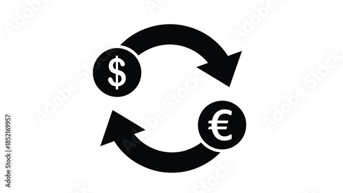 Currency exchange between us dollar and euro illustrated by circular arrows