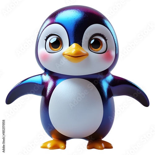3D cute penguin character with open wings, happy blue baby penguin isolated on white background