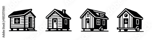 Tiny house collection vector illustration, cabins, cottages, flat vector style