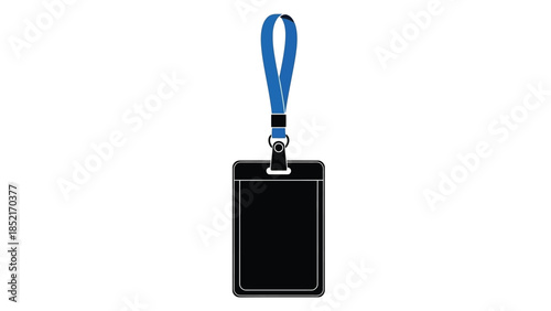 A simple black id card with a blue lanyard hanging from it