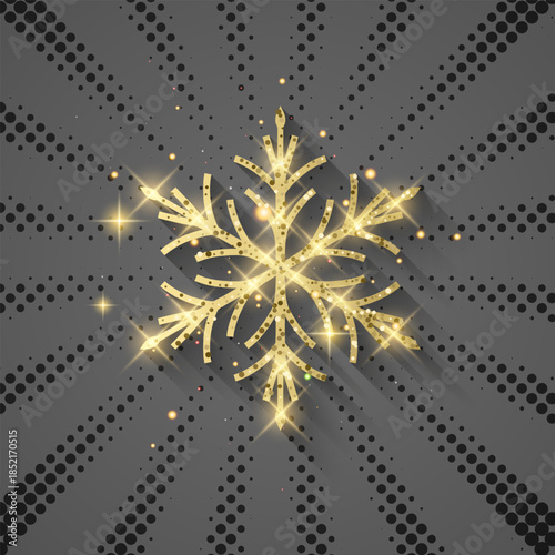 Luxury Golden Snowflake with Glitter texture and shining sparks on dark background