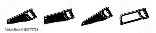 Hand saw set, various types and styles, flat vector illustration