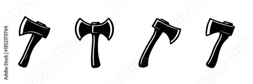 Axe and hatchet collection, flat vector illustration, tool, lumberjack, silhouette