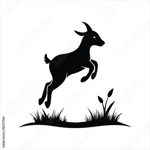 Jumping Goat Silhouette Vintage Vector Illustration