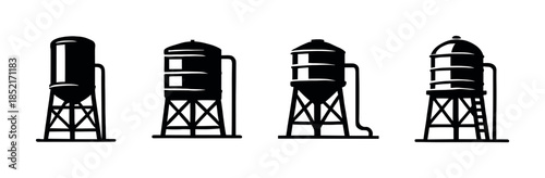 Water tanks vector illustration in flat vector style, silhouette collection design