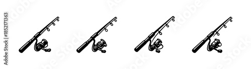 Fishing rod set, reels, angling gear, flat vector illustration