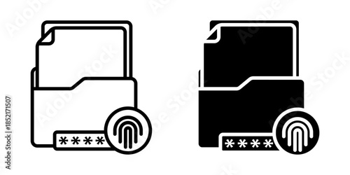 Data Loss Prevention icon set. A minimalist icon representing a data folder with security protection. Designed for data encryption, file protection, and access control concepts.