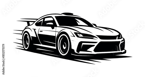 Sports car, fast vehicle speed, flat vector illustration