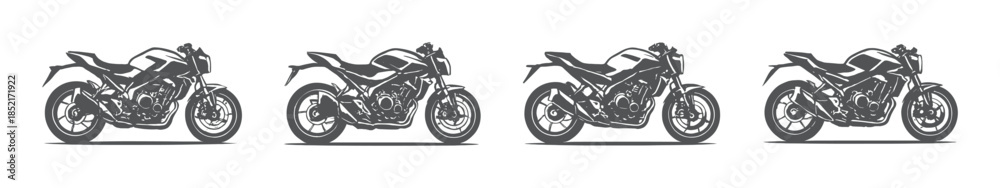 Obraz premium Motorcycle silhouette variations, flat vector illustration with sporty bike designs