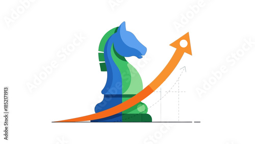 Strategic Business Growth and Success Concept with Chess Knight and Upward Trending Arrow