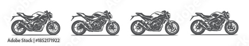Motorcycle silhouette variations, flat vector illustration with sporty bike designs