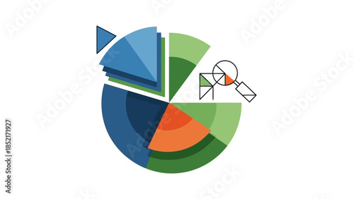 Pie Chart Analysis with Magnifying Glass Icon