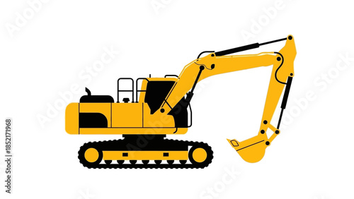 Heavy construction machinery bright yellow excavator illustration for industrial projects