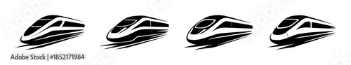 Modern train collection, sleek transport, flat vector illustration