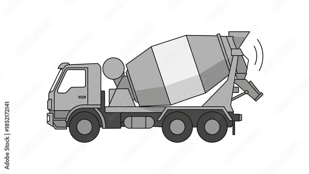 Fototapeta premium Simple Monochrome Illustration of a Concrete Mixer Truck for Construction Industry Designs