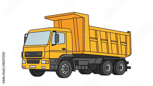 Yellow dump truck illustration on a white background