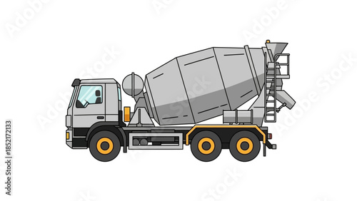 Industrial Concrete Mixer Truck Vector Illustration for Building and Construction Industry