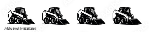 Construction vehicles, bulldozers, loaders, flat vector illustration
