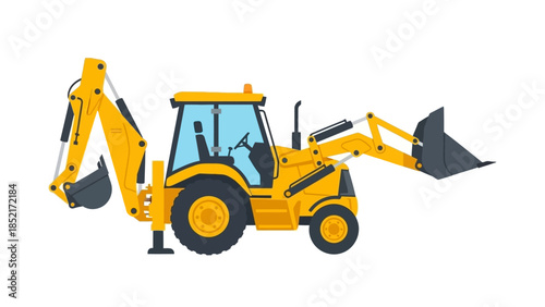 Yellow Backhoe Loader Construction Vehicle Illustration