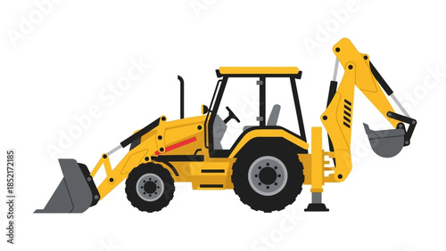 Yellow Backhoe Loader Construction Vehicle Illustration