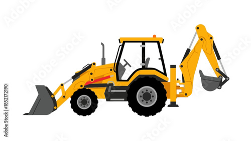 Yellow Backhoe Loader Construction Vehicle